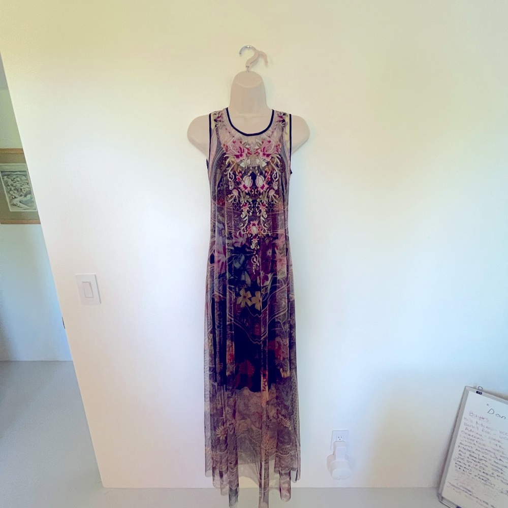 Biya by Johnny Was mesh dress with slip. Embroidered. Size xs.